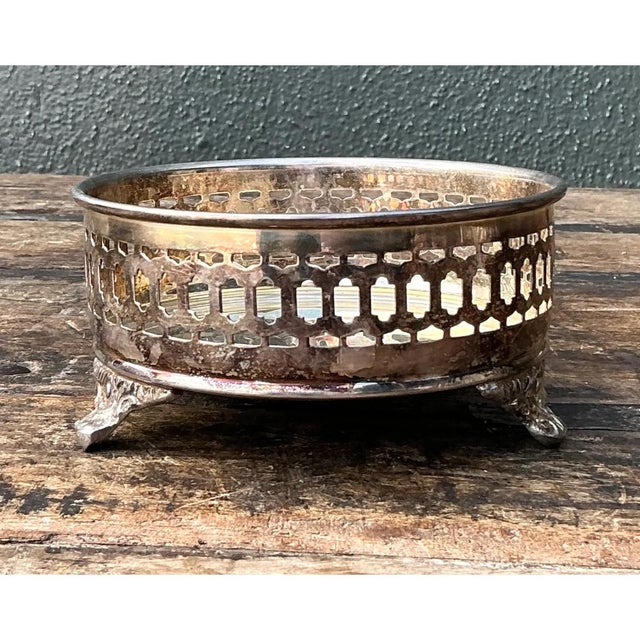 Mid-Century Modern Vintage Silver Plate Wine Coaster For Sale - Image 3 of 12
