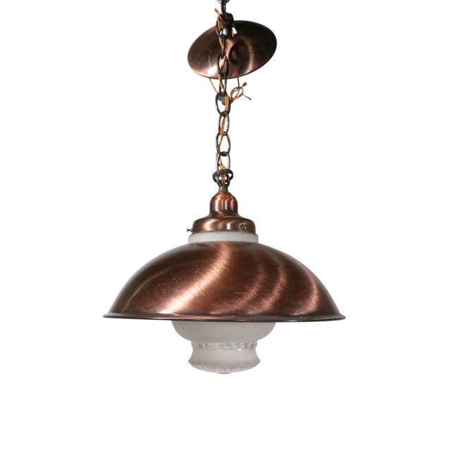 Metal Mid 20th Century Kitchen Chandelier Copper Finish With Glass Shade by the Progressive Mfg.Co. For Sale - Image 7 of 14
