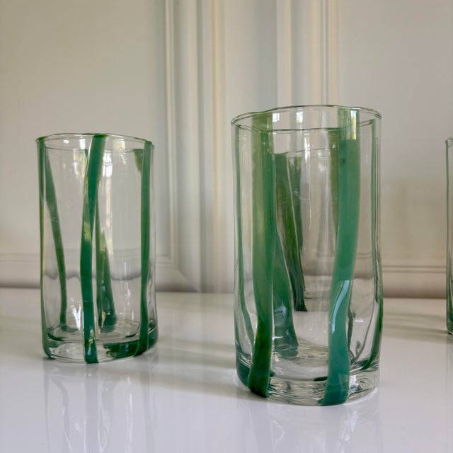 2020s Contemporary Verdure Stripe Italian Murano Glass Tumblers - Set of 4 For Sale - Image 5 of 8