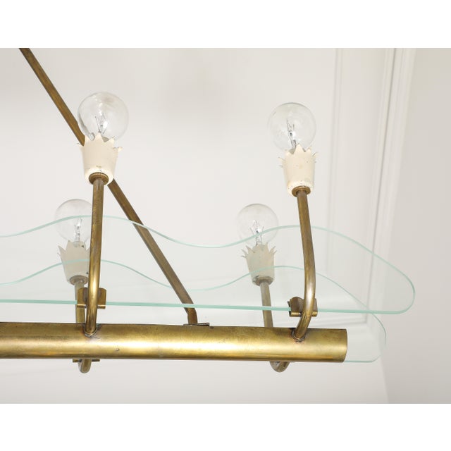 1930s Italian Art Deco Brass and Glass 8-Light Pendant For Sale - Image 10 of 15