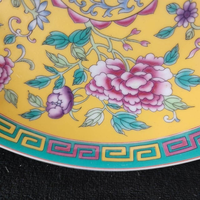 Chinese Ceramic Plate,Qianlong Marked Famille Yellow Ground Rose Porcelain Plate Hand Painted Flowers Pattern For Sale - Image 10 of 11