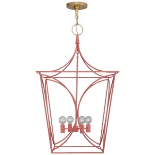 Kate Spade New York for Visual Comfort Signature Cavanagh Medium Lantern in Coral & Gild For Sale