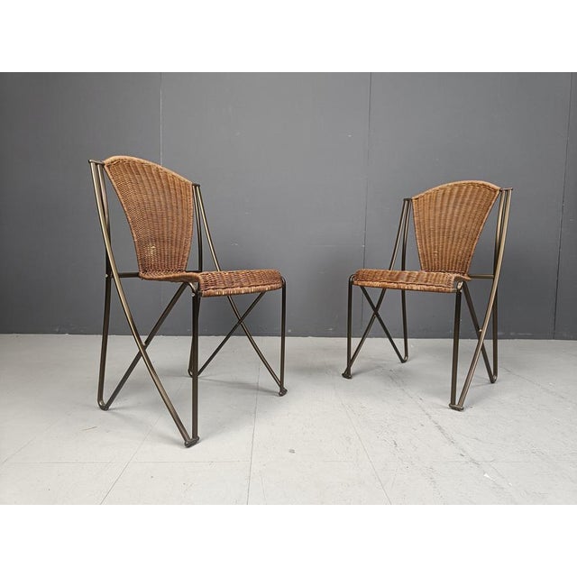Brown Abanica Chairs in Wicker attributed to Oscar Tusquets for Aleph, 1990s, Set of 6 For Sale - Image 8 of 12