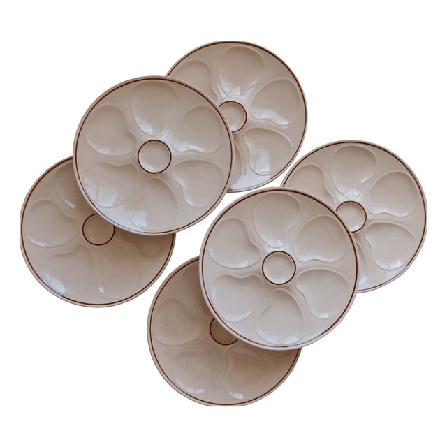 Vintage Pink Earthenware Oyster Plates from Longwy, 1970s, Set of 6 For Sale