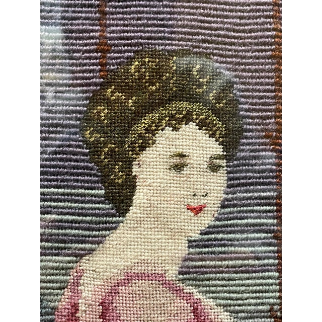 Antique Framed Needlepoint of Woman on Chaise Lounge, 1922 For Sale - Image 9 of 13