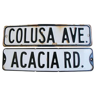 1920s Metal Embossed Street Signs - Set of Two For Sale