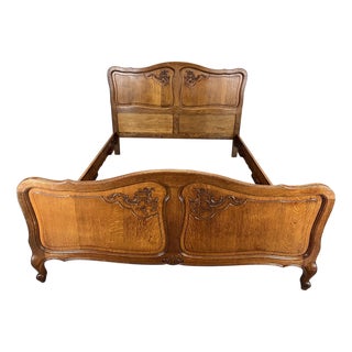Vintage French Louis XVI Double Bed Frame in Oak For Sale