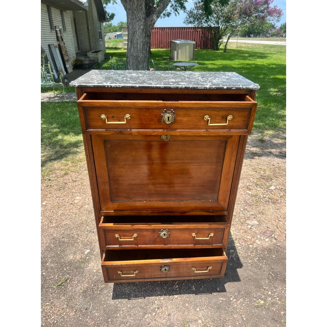 French 19th Century Louis XVI Mahogany Marble Top Secretaire For Sale - Image 10 of 12