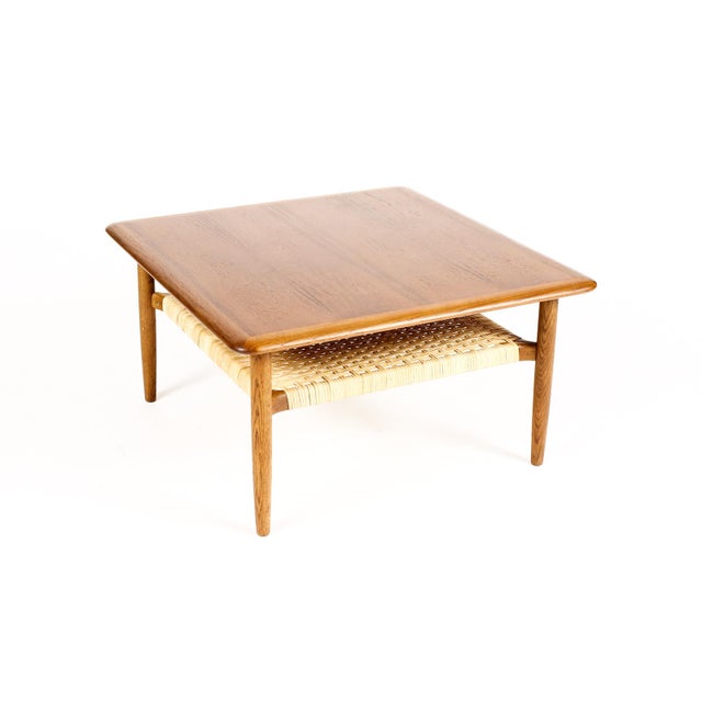 1960s 1960s Danish Modern / Mid Century Square Coffee Table Attributed to Kurt Østervig for Jason Mobler— Cane Shelf For Sale - Image 5 of 7