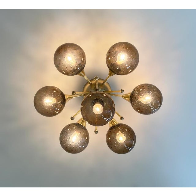 Not Yet Made - Made To Order 21st Century Chamomile Natural Brass Smoky Bubbles Globe Flush Mount by Fabio LTD For Sale - Image 5 of 7