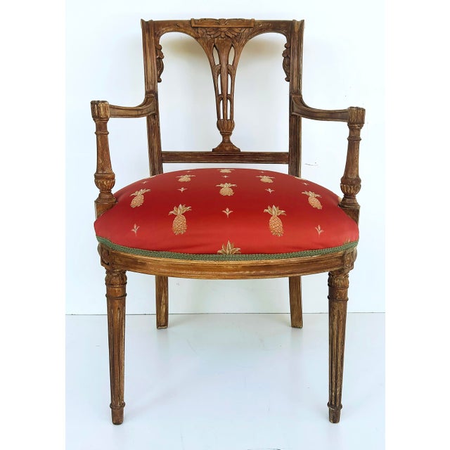 Antique Carved Venetian Plastered Wood Armchairs with Pineapple Seats Offered for sale is a pair of antique carved wood...