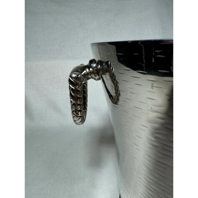 Metal Vintage Traditional Silver Finish Hammered Metal Insulated Ice Bucket For Sale - Image 7 of 12