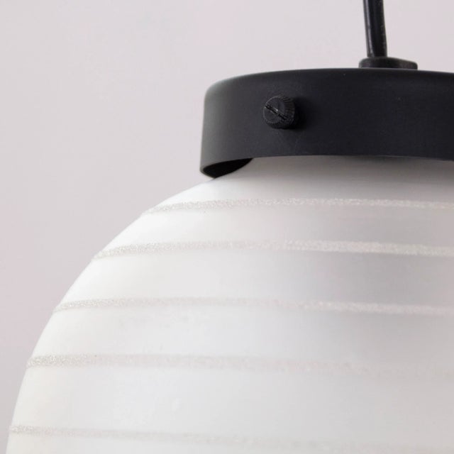 Suspension Light with White Murano Glass Sphere with White Striped Decoration, Italy, 1980s For Sale - Image 9 of 10
