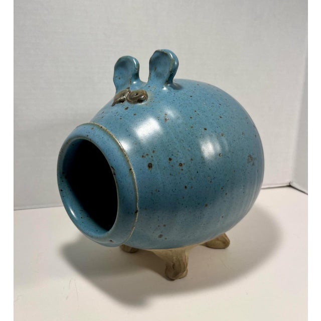 Contemporary Vintage Smith Studio Art Pottery Blue Ceramic Piggy Bank For Sale - Image 3 of 10