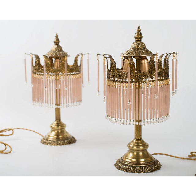 Metal 1960s Brass & Crystal Table Lamps - a Pair For Sale - Image 7 of 11
