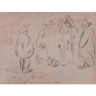 Elie Anatole Pavil, Visite à l'Elysée, Original Drawing on Paper, Early 20th Century For Sale