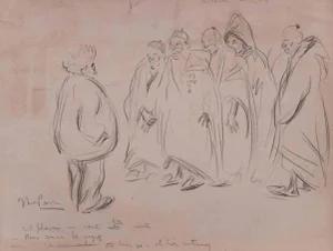 Elie Anatole Pavil, Visite à l'Elysée, Original Drawing on Paper, Early 20th Century