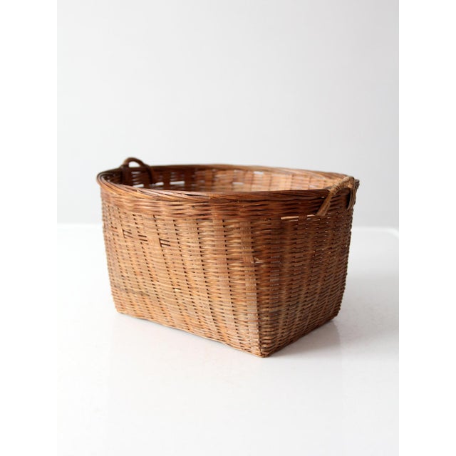 Vintage Woven Rattan Basket With Handles For Sale - Image 4 of 13