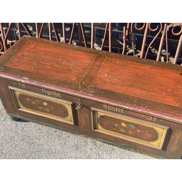 Pine Trunk or Blanket Chest in Original Decorative Paint For Sale - Image 15 of 16