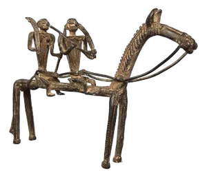 African Bronze Sculpture Horse with Warriors, Early 1900s