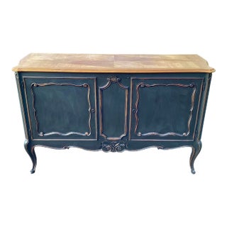 French Black Credenza W/Natural-Wood Top For Sale