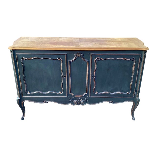 French Black Credenza W/Natural-Wood Top For Sale