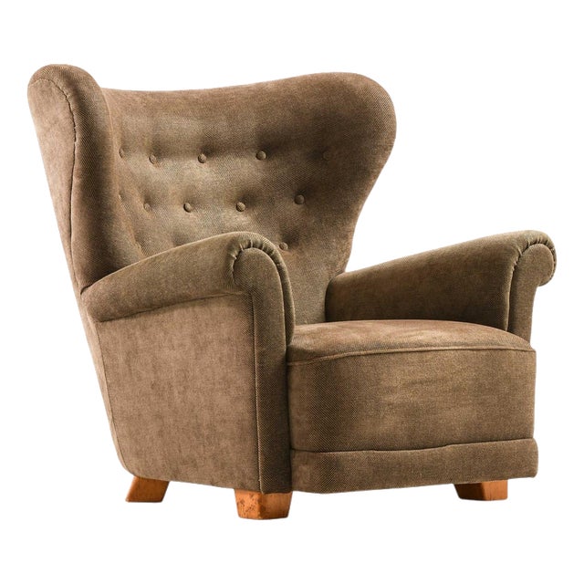 Scandinavian Modern Easy Chair in Birch and Fabric by Elias Svedberg, 1940s For Sale