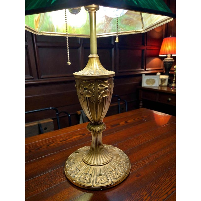 An Early 20th C Original Miller Table Lamp Dogwood Pattern Slag Glass Shade For Sale - Image 14 of 15
