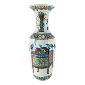 Chinese Chinoiserie Famille Verte Decorative Floor Vase