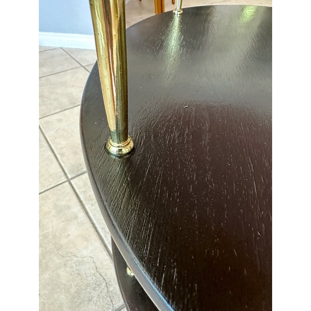 English Campaign Style Oval Wood & Brass 3-Tier Side Table For Sale - Image 14 of 18
