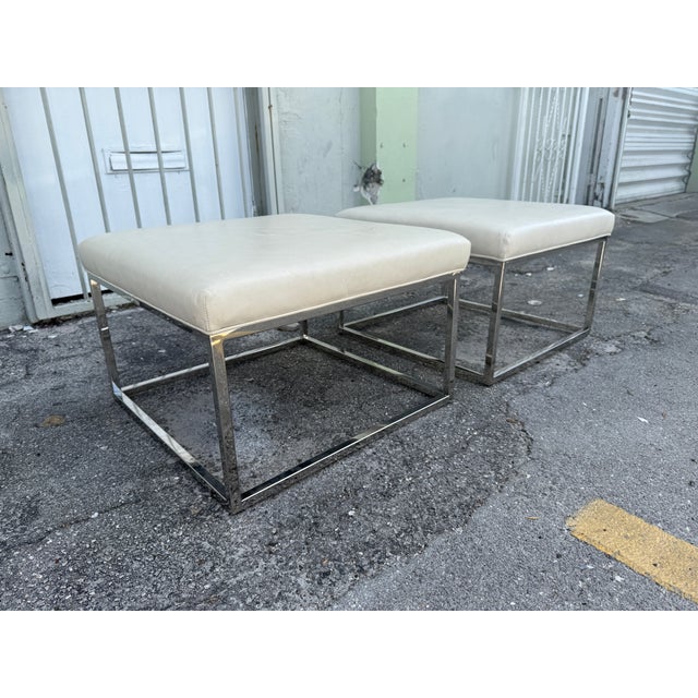 Modern Mitchell Gold and Bob Williams Leather and Chrome Stools For Sale - Image 3 of 11