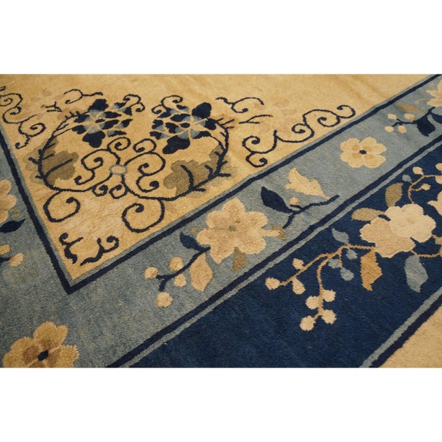 1920s 1920s Beige Field Floral Deco Medallion Antique Chinese Peking Rug 10' X 11'6'' For Sale - Image 5 of 10