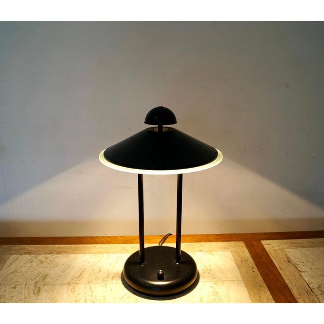 1980’s Postmodern Art Deco Saucer Table Lamps - A Pair For Sale In Los Angeles - Image 6 of 12