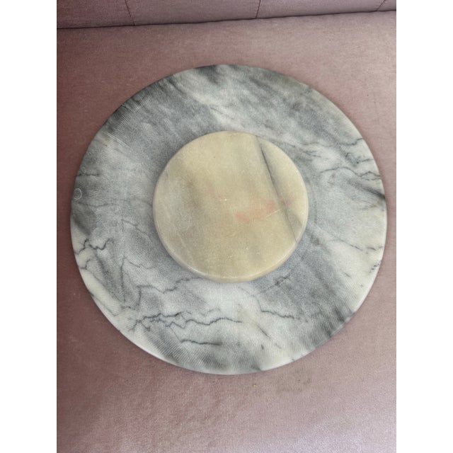 Mid 20th Century Round Gray /White Marble Lazy Susan/Serving Tray For Sale - Image 5 of 6