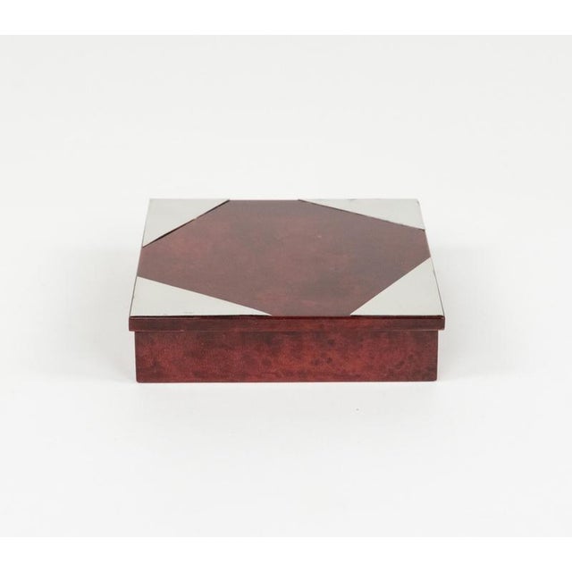 Mid-Century Modern Box in Red Goatskin and Chrome by Aldo Tura, 1960s For Sale - Image 9 of 18