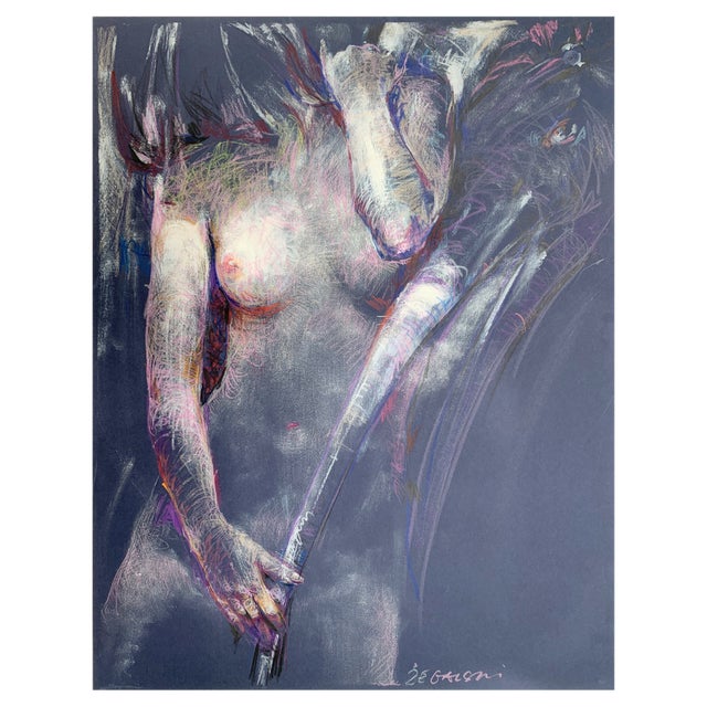 Leszek Zegalski, A Kind, Blue Fantastic Creature, Pastel on Paper For Sale