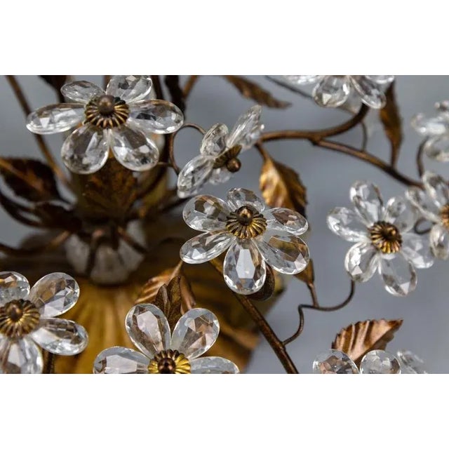 Large Italian Hollywood Regency Crystal Glass Flower Ceiling Light, 1950s For Sale - Image 15 of 18