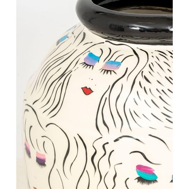 Modern Signed Modern Hand-Painted Ceramic Floor Vase For Sale - Image 3 of 9