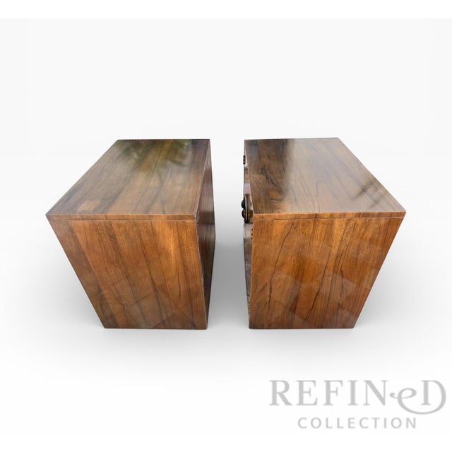 Brown Pair of Mastercraft Grand Rapids Brass-Banded Walnut Nightstands, Circa 1970s–1980s For Sale - Image 8 of 17