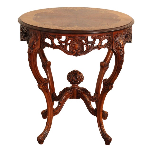 French Court Galleries Rococo Style Round Inlaid Side Table For Sale