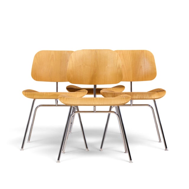 Charles & Ray Eames for Herman Miller DCM Mid Century White Ash Dining Chairs - Set of 4 Each chair measures: 19.5 wide x...