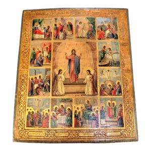 Antique Hand Painted Icon of Christ and His Life