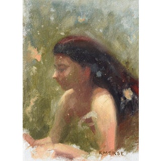 Green Loch by Ryan Morse | Oil on Paper Mounted to Panel Portrait of a woman with long hair For Sale