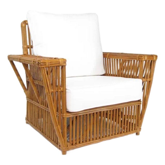1990s Presidents Art Deco Stick Reed Rattan Nantucket Lounge Armchair For Sale