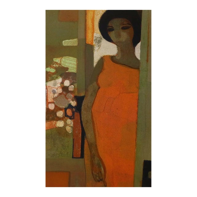 Minaux Original Lithograph La Robe Orange 1967 Signed & Numbered For Sale