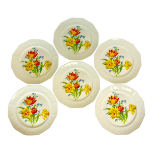 1930s Vintage English Victorian Royal Bouquet Tulip Luncheon Plates - Set of 6