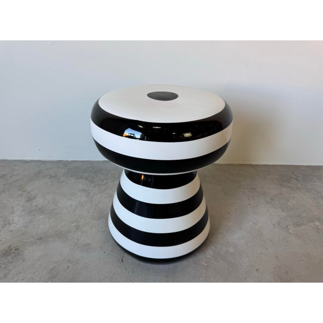 1990s Gervasoni “InOut” Black and White Striped Champagne Cork Side Table by Paola Navone/ Sold For Sale - Image 5 of 12