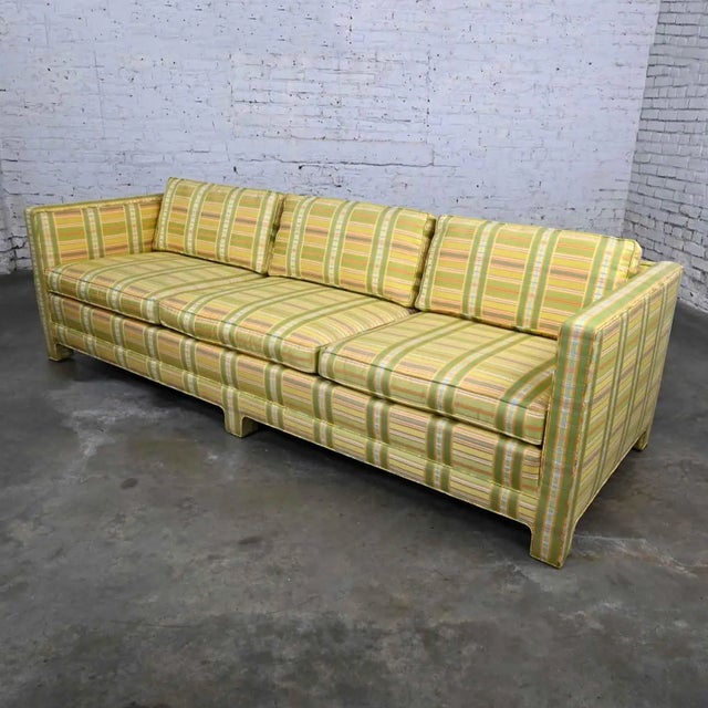Vintage MCM to Modern Yellow & Chartreuse Plaid Tuxedo Sofa by Henredon For Sale - Image 13 of 13