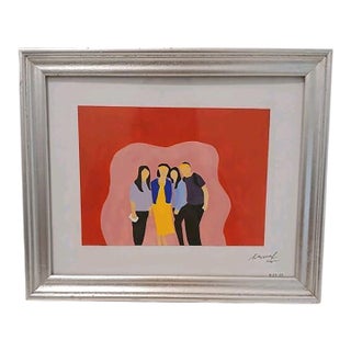 Modern Art Deco People Colorful Watercolor Wooden Frame Tabletop Contemporary For Sale