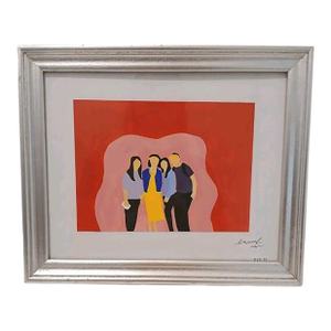 Modern Art Deco People Colorful Watercolor Wooden Frame Tabletop Contemporary